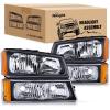 Nilight Headlight and Taillight Assembly Combo Compatible with 2003 2004 2005 2006 Chevy Silverado 1500 1500HD 2500 2500HD 3500 2007 Chevy Silverado 1500 2500 3500 Classic OE Style(Black Housing + Amber Reflector)