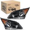 Nilight Headlights Assembly for Honda CRV(CR-V) 2007 2008 2009 2010 2011 Headlamp Chrome Housing Amber Reflector(Black)