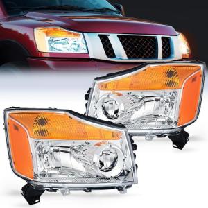 Nilight Headlight Assembly Compatible with 2004 2005 2006 2007 2008 2009 2010 2011 2012 2013 2014 2015 Nissan Titan 2004 2005 2006 2007 Armada Headlamps Replacement Chrome Housing Amber Reflector(Chrome Housing+ Amber Reflector)