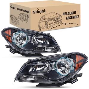 Nilight Headlight Assembly Compatible with 2008 2009 2010 2011 2012 Chevy Malibu 4 Door Halogen Factory Headlamp Chrome Housing Clear Reflector Headlamp Passenger and Driver Side(Black Housing Amber Reflector)