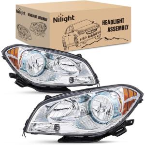 Nilight Headlight Assembly Compatible with 2008 2009 2010 2011 2012 Chevy Malibu 4 Door Halogen Factory Headlamp Chrome Housing Clear Reflector Headlamp Passenger and Driver Side(Chrome Housing Amber Reflector)