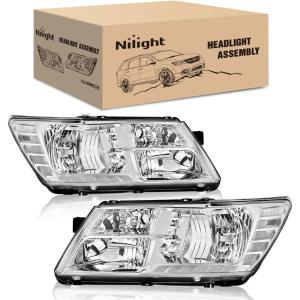 Nilight Headlight Assembly Compatible with 2009 2010 2011 2012 2013 2014 2015 2016 2017 2018 2019 2020 Dodge Journey Black Housing Clear Reflector Headlamp Passenger and Driver Side(Chrome Housing Clear Reflector)