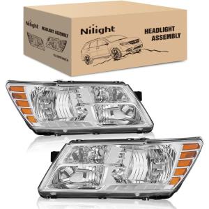 Nilight Headlight Assembly Compatible with 2009 2010 2011 2012 2013 2014 2015 2016 2017 2018 2019 2020 Dodge Journey Black Housing Clear Reflector Headlamp Passenger and Driver Side(Chrome Housing Amber Reflector)