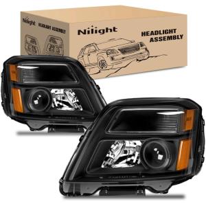 Nilight Headlight Assembly Compatible with 2010 2011 2012 2013 2014 2015 GMC Terrain Halogen Projector OE Style Replacement Headlights Black Housing Amber Reflector Headlamp Passenger and Driver Side(Black Housing Amber Reflector)