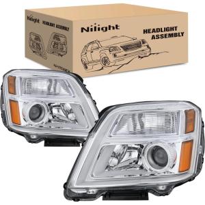 Nilight Headlight Assembly Compatible with 2010 2011 2012 2013 2014 2015 GMC Terrain Halogen Projector OE Style Replacement Headlights Black Housing Amber Reflector Headlamp Passenger and Driver Side(Chrome Housing Amber Reflector)