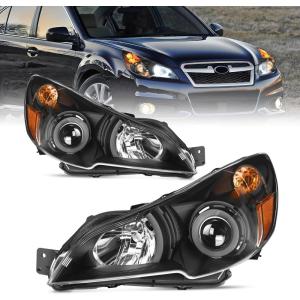 Nilight Headlight Assembly Compatible with 2010 2011 2012 2013 2014 Subaru Legacy/Outback Chrome Housing Amber Reflector Clear Lens Headlights Replacement Driver and Passenger Side(Black Housing + Amber Reflector)
