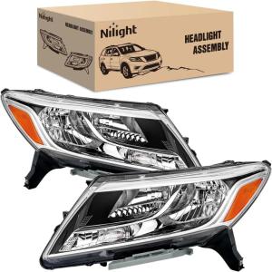 Nilight Headlight Assembly Compatible with 2013 2014 2015 2016 Nissan Pathfinder Halogen Type OE Style Replacement Chrome Housing Amber Reflector Headlamp Passenger and Driver Side
