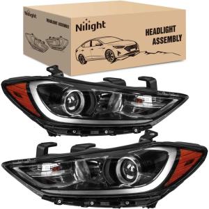 Nilight Headlight Assembly Compatible with 2017 2018 Hyundai Elantra OE Style Projector Replacement Black Housing Amber Reflector Headlamp Passenger and Driver Side