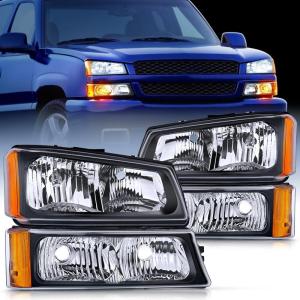 Nilight Headlight and Taillight Assembly Combo Compatible with 2003 2004 2005 2006 Chevy Silverado 1500 1500HD 2500 2500HD 3500 2007 Chevy Silverado 1500 2500 3500 Classic OE Style(Black Housing Amber Reflector)
