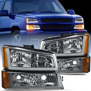 Nilight Headlight and Taillight Assembly Combo Compatible with 2003 2004 2005 2006 Chevy Silverado 1500 1500HD 2500 2500HD 3500 2007 Chevy Silverado 1500 2500 3500 Classic OE Style(Smoke Chrome Housing + Amber Reflector + DRL)