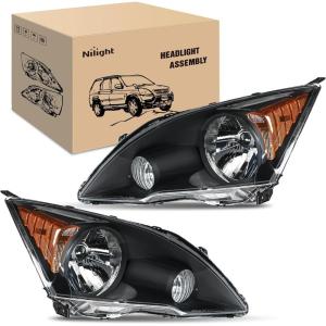 Nilight Headlights Assembly for Honda CRV(CR-V) 2007 2008 2009 2010 2011 Headlamp Chrome Housing Amber Reflector(Black)