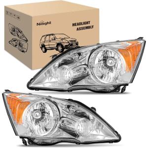 Nilight Headlights Assembly for Honda CRV(CR-V) 2007 2008 2009 2010 2011 Headlamp Chrome Housing Amber Reflector(Chrome)