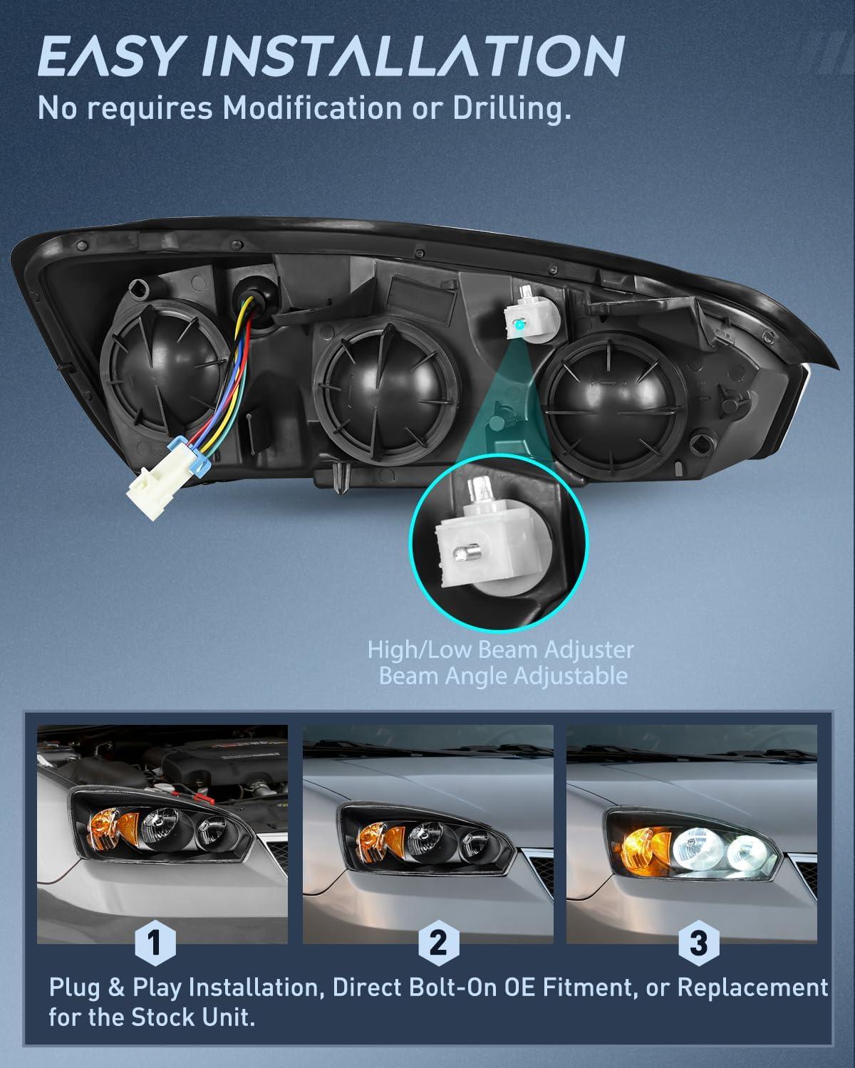 image:imageNilight Headlight Assembly Compatible with 2004 2005 2006 2007 Chevrolet Chevy Malibu 2008 Classic OE Headlamp Replacement Black Housing Amber Reflector Passenger and Driver Side