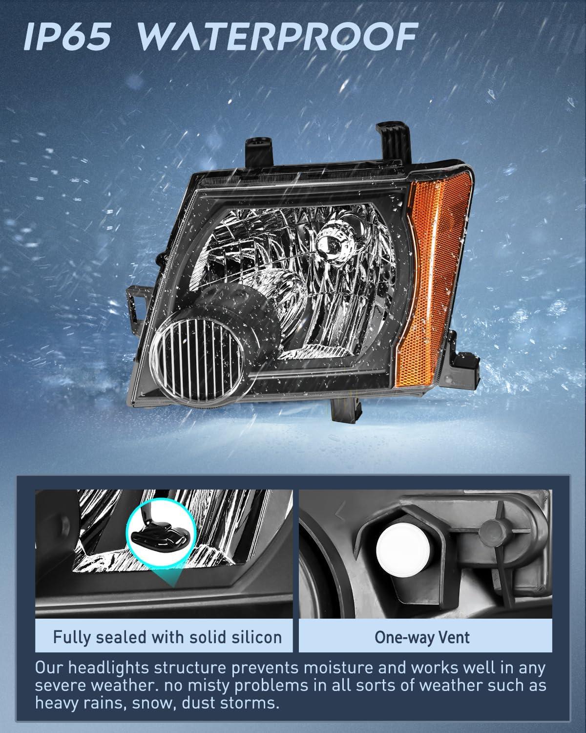 image:imageNilight Headlight Assembly Compatible with 2005 2006 2007 2008 2009 2010 2011 2012 2013 2014 2015 Nissan Xterra OE Style Replacement Black Housing Amber Reflector Headlamp Passenger and Driver Side