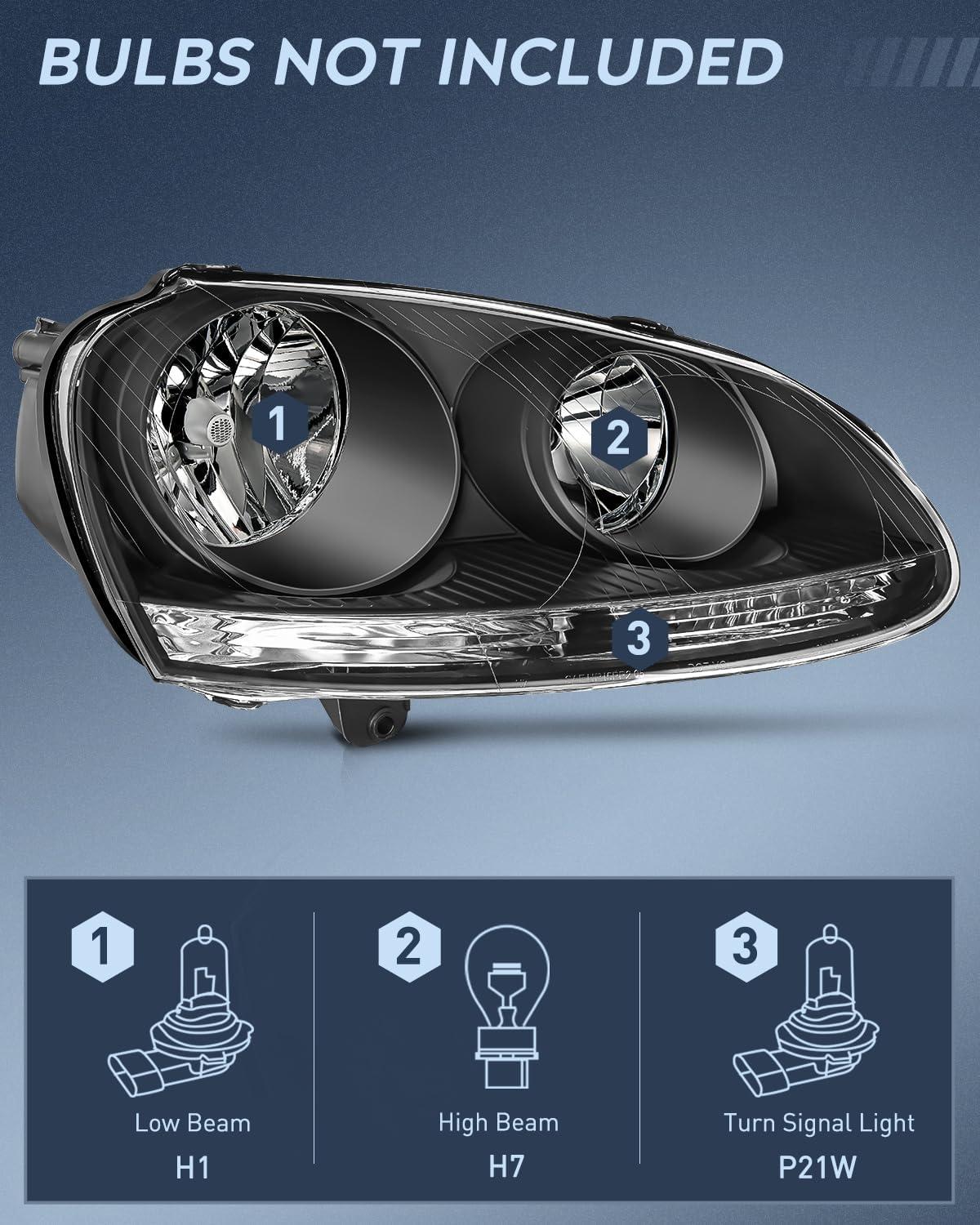 image:imageNilight Headlight Assembly Compatible with 20052010 Volkswagen Jetta 2006 2007 2008 2009 VW Rabbit GTI Headlamp Black Housing Driver and Passenger SideBlack