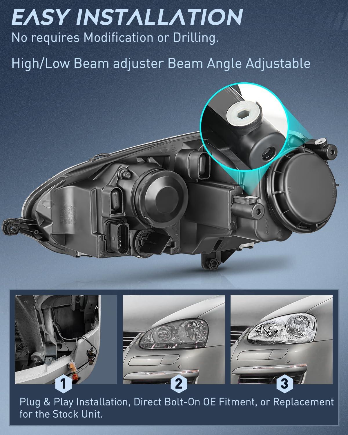 image:imageNilight Headlight Assembly Compatible with 20052010 Volkswagen Jetta 2006 2007 2008 2009 VW Rabbit GTI Headlamp Black Housing Driver and Passenger SideChrome