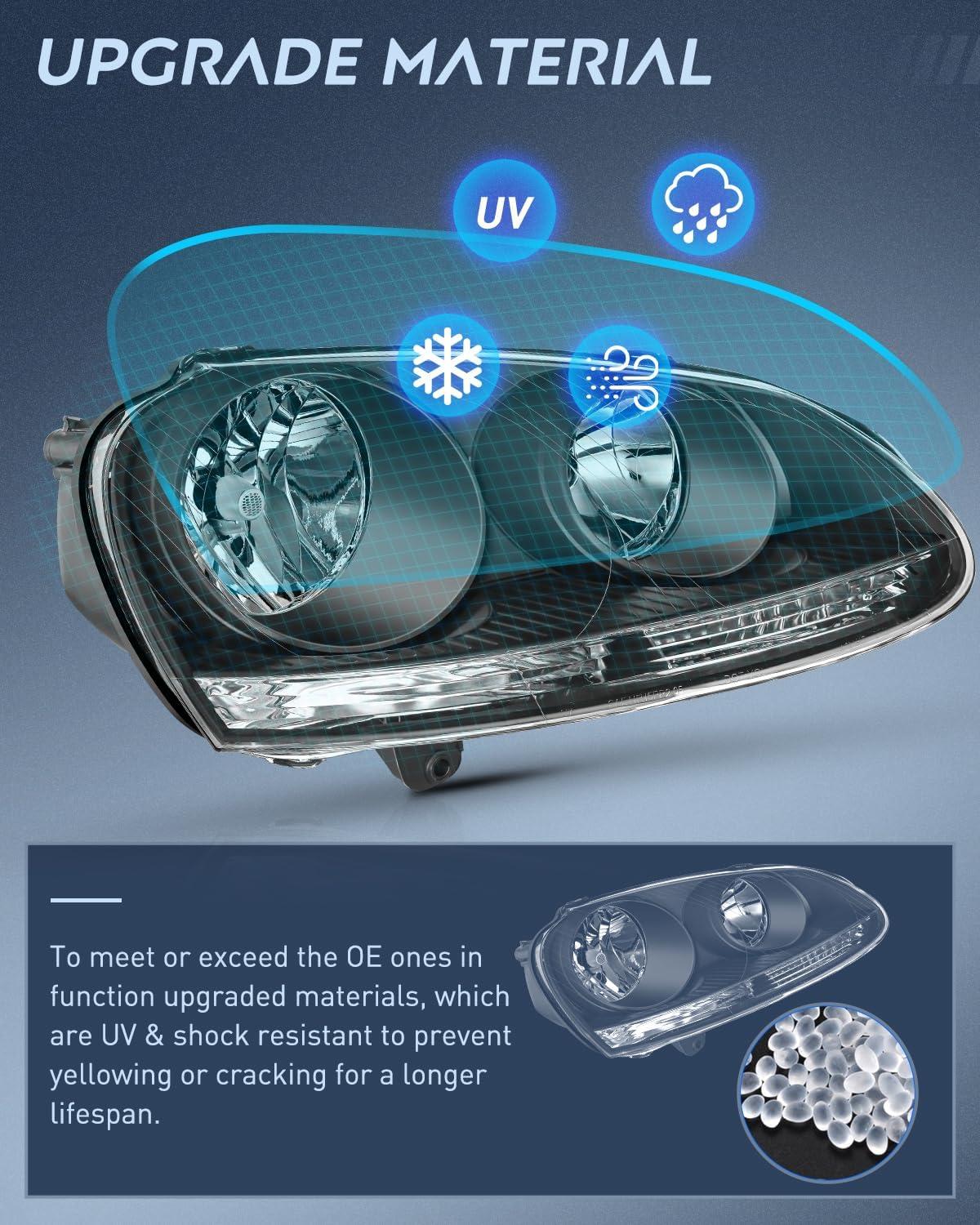 image:imageNilight Headlight Assembly Compatible with 20052010 Volkswagen Jetta 2006 2007 2008 2009 VW Rabbit GTI Headlamp Black Housing Driver and Passenger SideBlack