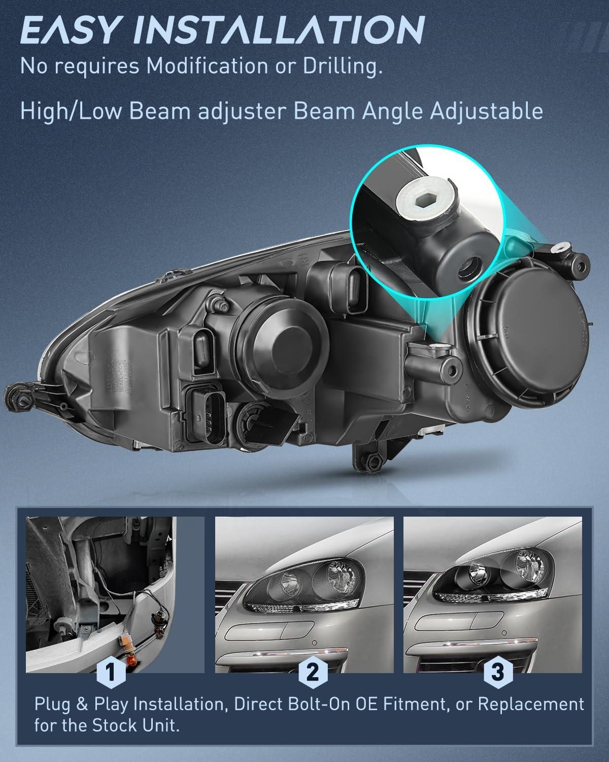 image:imageNilight Headlight Assembly Compatible with 20052010 Volkswagen Jetta 2006 2007 2008 2009 VW Rabbit GTI Headlamp Black Housing Driver and Passenger SideBlack