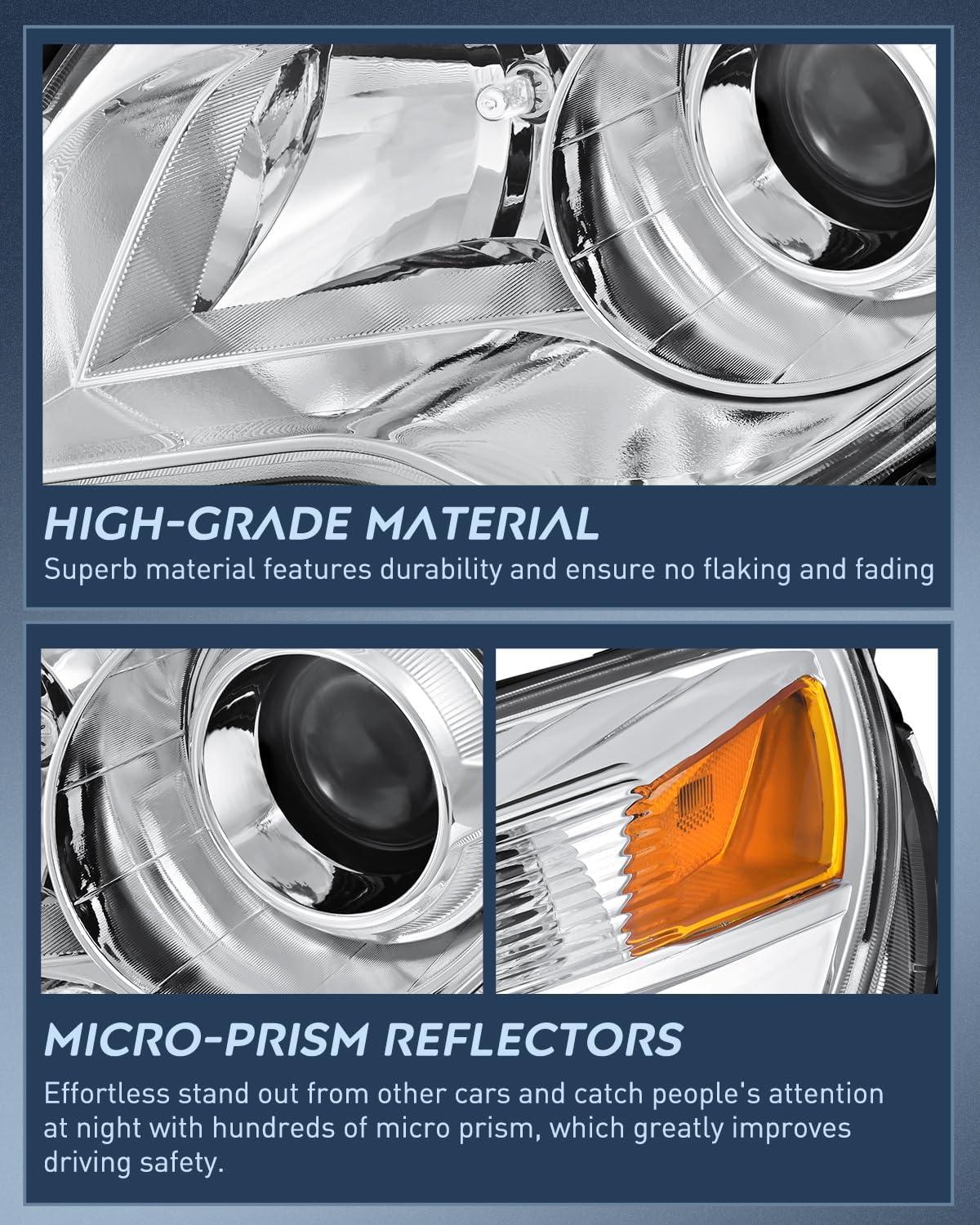 image:imageNilight Headlight Assembly Compatible with 2010 2011 2012 2013 2014 2015 Chevy Chevrolet Equinox OE Style Projector Replacement Halogen Headlights Chrome Housing Amber Reflector Headlamp a pair