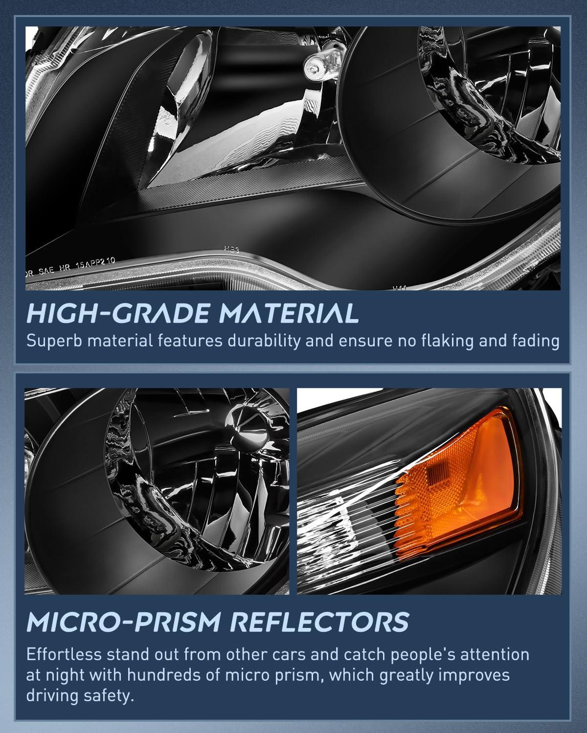 image:imageNilight Headlight Assembly Compatible with 2010 2011 2012 2013 2014 2015 Chevy Chevrolet Equinox OE Style Replacement Halogen Headlights Black Housing Amber Reflector Headlamp a pair