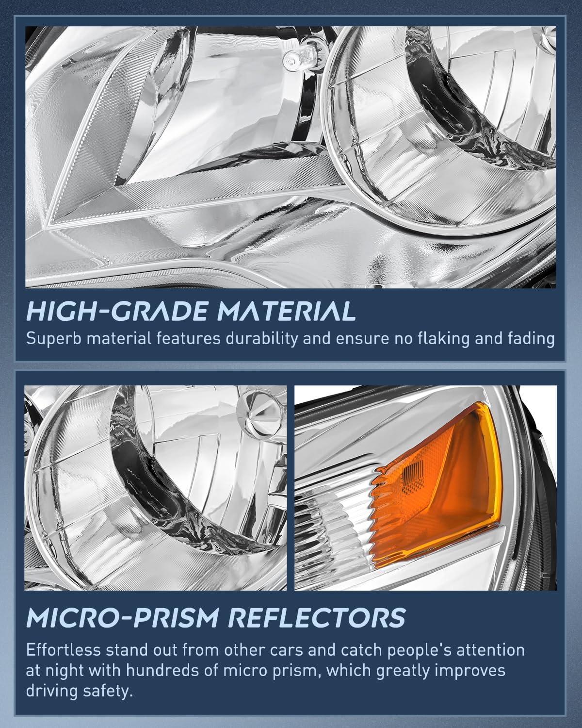 image:imageNilight Headlight Assembly Compatible with 2010 2011 2012 2013 2014 2015 Chevy Chevrolet Equinox OE Style Replacement Halogen Headlights Chrome Housing Amber Reflector Headlamp a pair