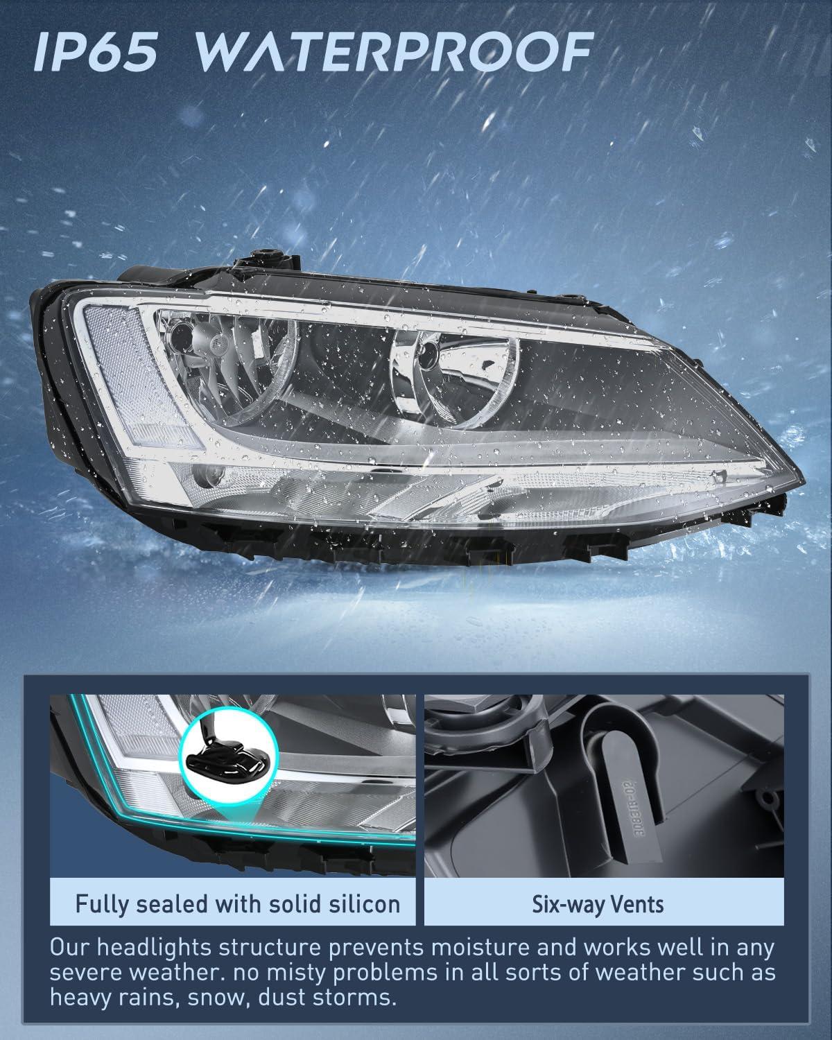 image:imageNilight Headlight Assembly Compatible with 2011 2012 2013 2014 2015 2016 2017 2018 Volkswagen Jetta MK6 OE Style Replacement Chrome Housing Clear Reflector Halogen Headlamps Driver and Passenger Side