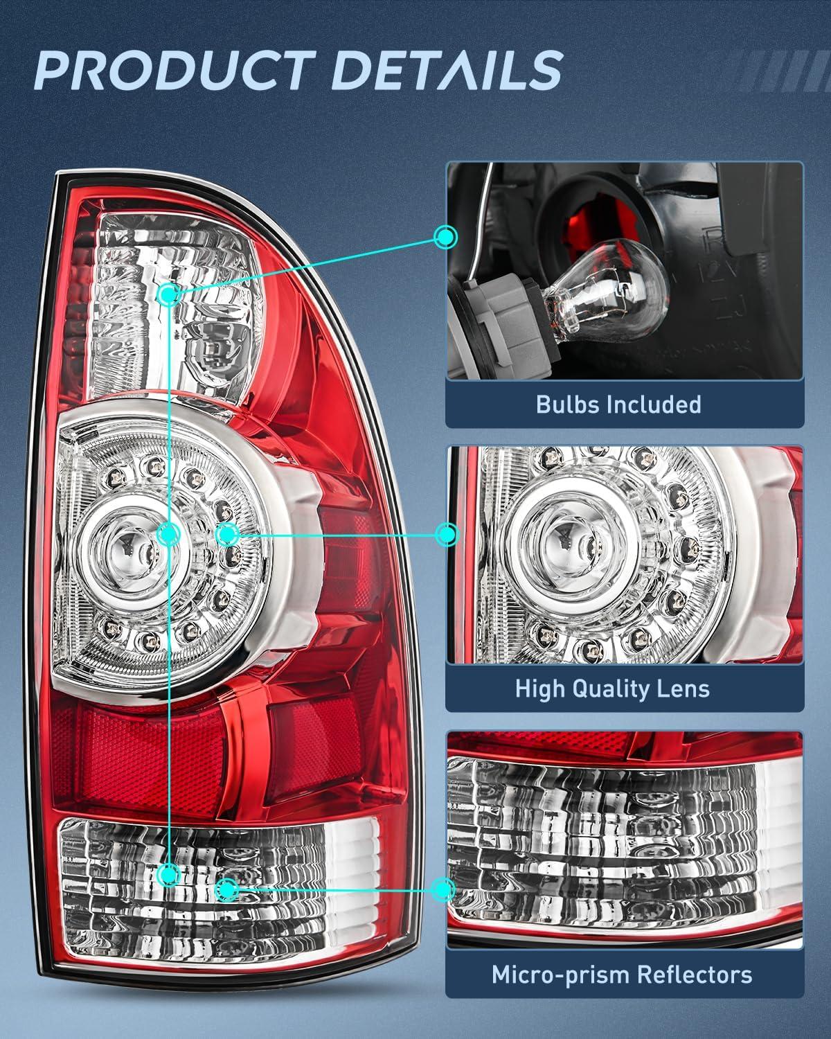 image:imageNilight Taillight Assembly Compatible with Toyota Tacoma 2005 2006 2007 2008 2009 2010 2011 2012 2013 2014 2015 Rear Tail Light Lamp Replacement Black Housing LED Lens Driver SideRedPassenger Side