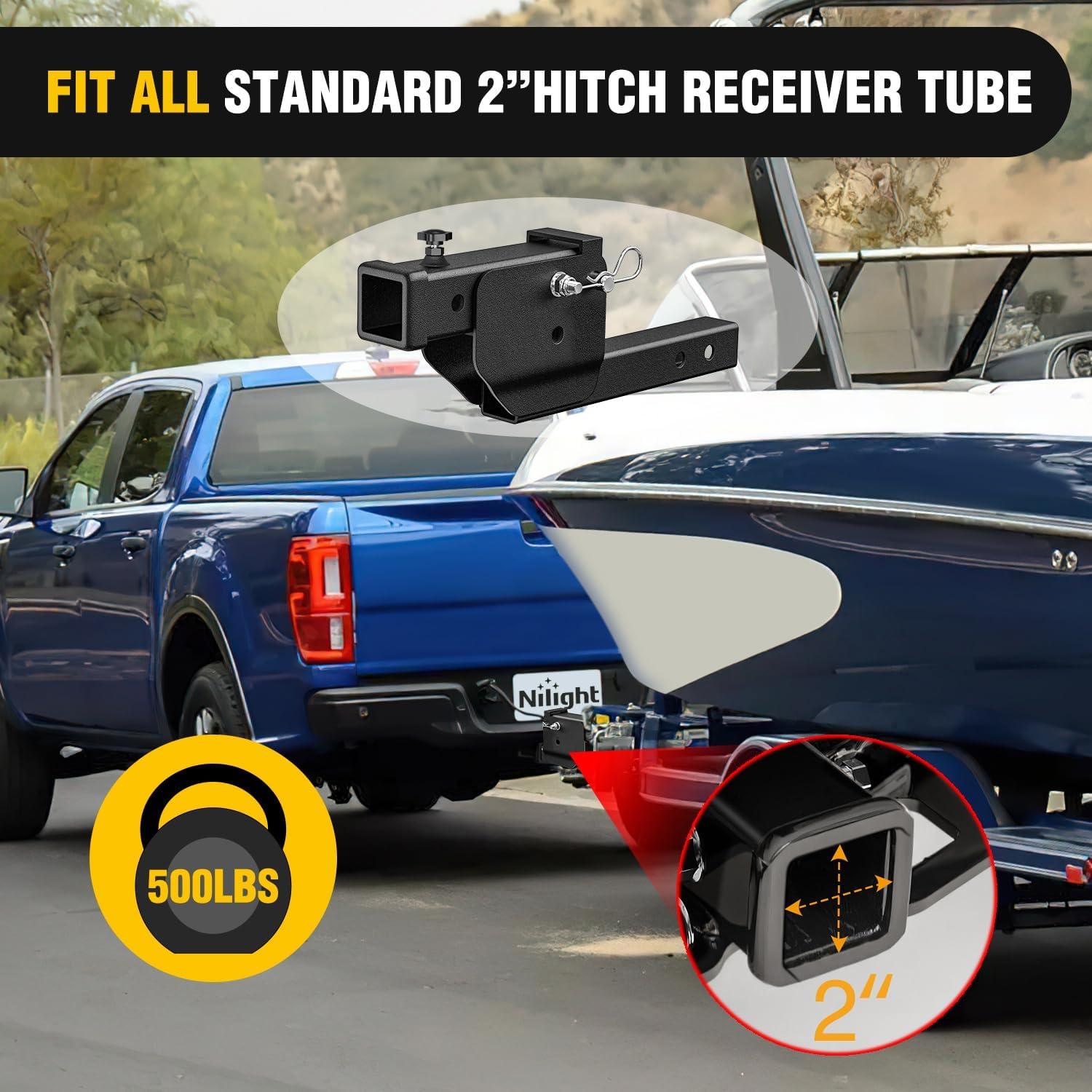 image:imageNilight Trailer Hitch Receiver Extender Adapter Reducer 114 to 2Inch Hitch Adapter 612 inch Extension Sleeve Convertor 350Lbs with 12Inch Diameter Pin and Clip with 58Inch Adapter2 Trailer Hitch Folding Extender