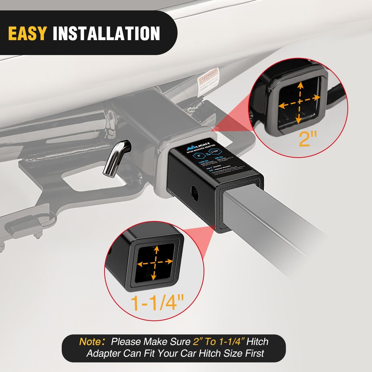 image:imageNilight Trailer Hitch Receiver Extender Adapter Reducer 114 to 2Inch Hitch Adapter 612 inch Extension Sleeve Convertor 350Lbs with 12Inch Diameter Pin and Clip with 58Inch Adapter2 to 114