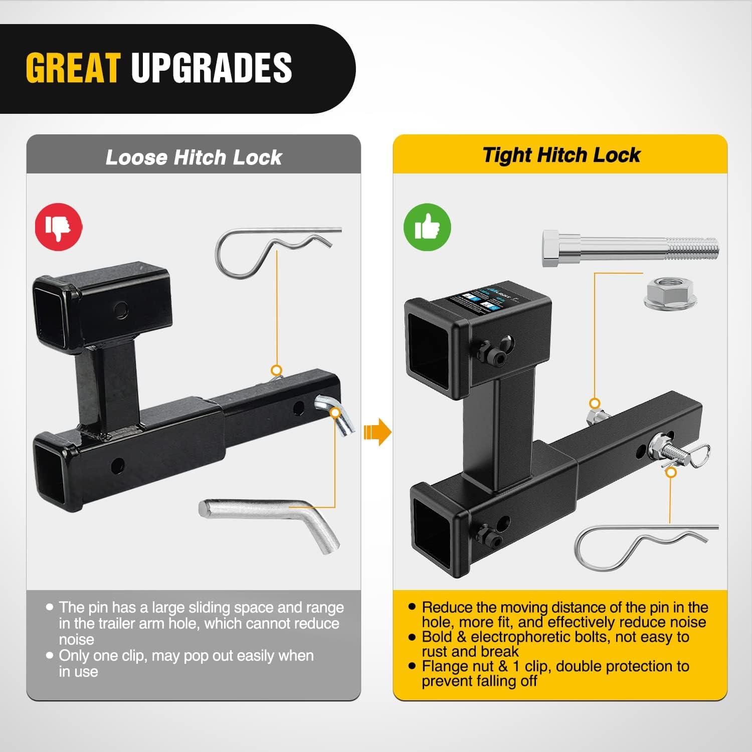 image:imageNilight Trailer Hitch Receiver Extender Adapter Reducer 114 to 2Inch Hitch Adapter 612 inch Extension Sleeve Convertor 350Lbs with 12Inch Diameter Pin and Clip with 58Inch Adapter2 Dual Hitch Extender wStabilizer