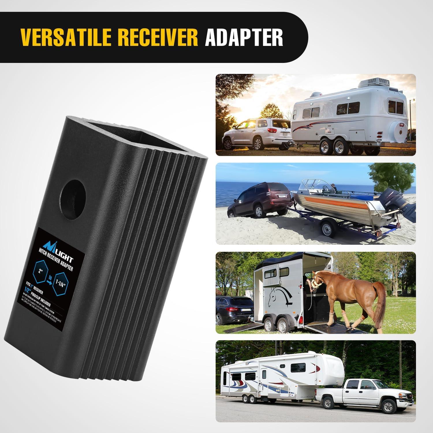 image:imageNilight Trailer Hitch Receiver Extender Adapter Reducer 114 to 2Inch Hitch Adapter 612 inch Extension Sleeve Convertor 350Lbs with 12Inch Diameter Pin and Clip with 58Inch Adapter2 to 114 Convertor Receiver