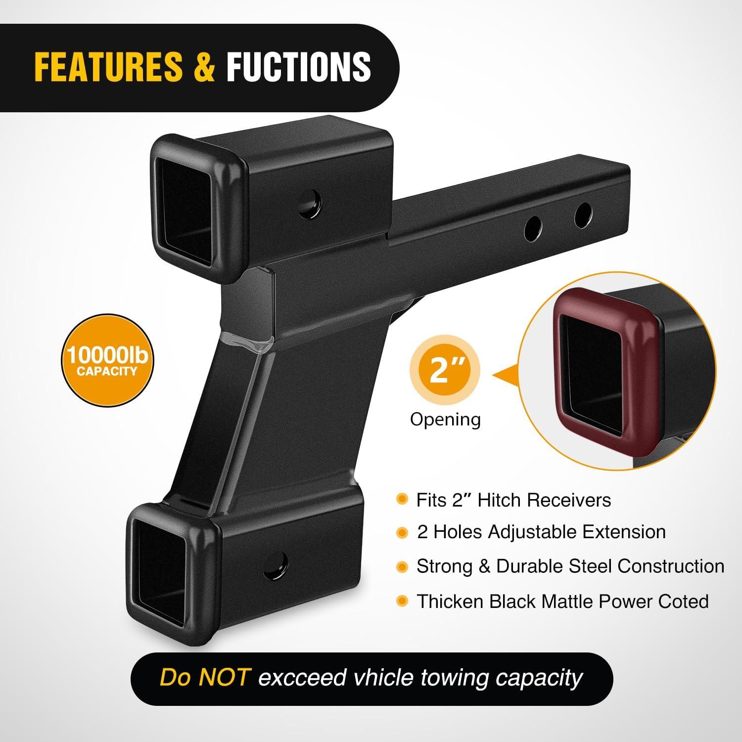 image:imageNilight Trailer Hitch Receiver Extender Adapter Reducer 114 to 2Inch Hitch Adapter 612 inch Extension Sleeve Convertor 350Lbs with 12Inch Diameter Pin and Clip with 58Inch Adapter2 Dual Hitch w2 6 RiseDrop
