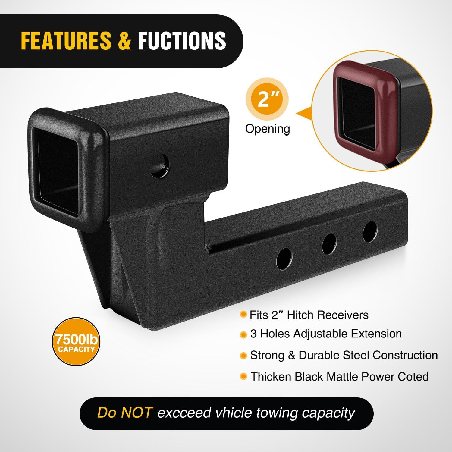 image:imageNilight Trailer Hitch Receiver Extender Adapter Reducer 114 to 2Inch Hitch Adapter 612 inch Extension Sleeve Convertor 350Lbs with 12Inch Diameter Pin and Clip with 58Inch Adapter2 Hitch w4 RiseDrop