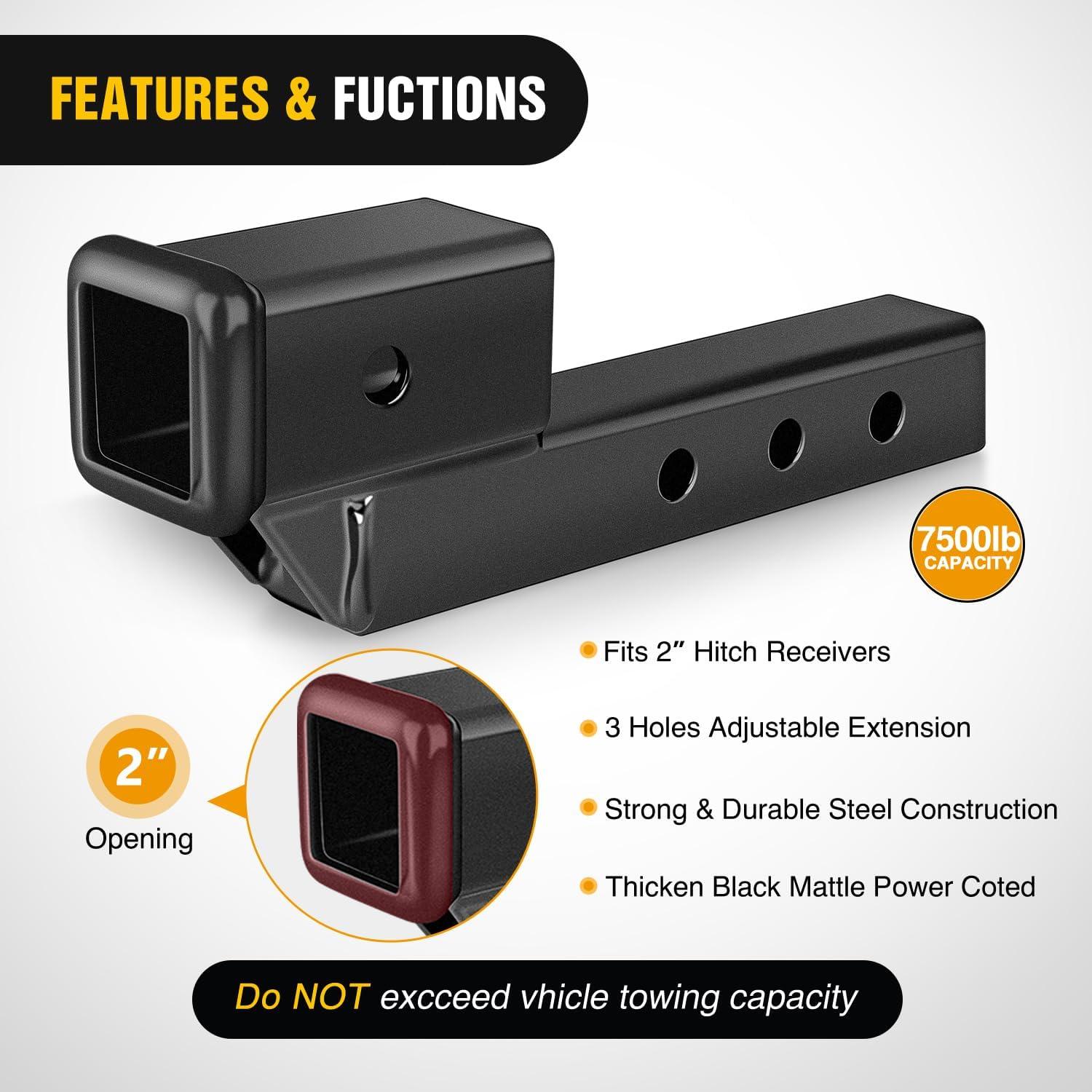 image:imageNilight Trailer Hitch Receiver Extender Adapter Reducer 114 to 2Inch Hitch Adapter 612 inch Extension Sleeve Convertor 350Lbs with 12Inch Diameter Pin and Clip with 58Inch Adapter2 Hitch w2 RiseDrop