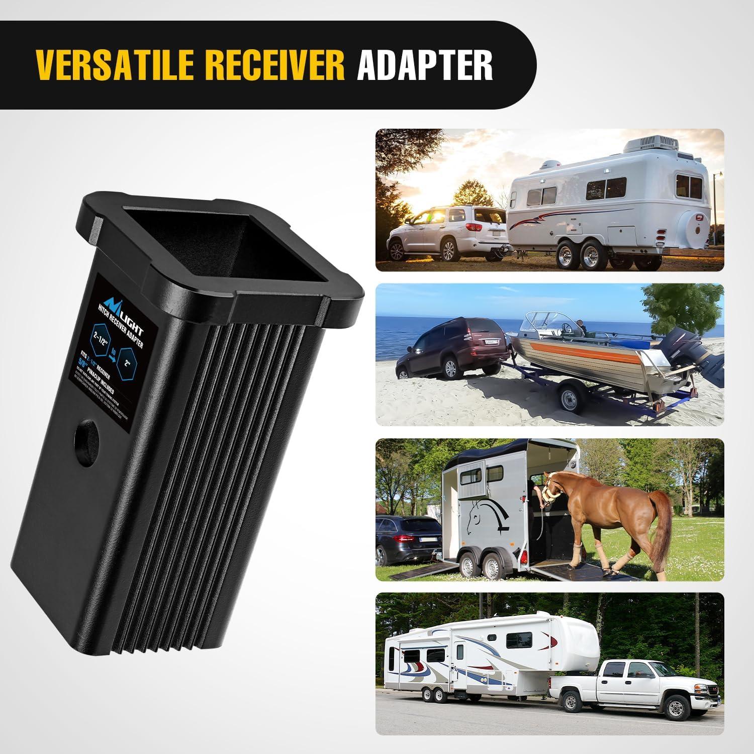 image:imageNilight Trailer Hitch Receiver Extender Adapter Reducer 114 to 2Inch Hitch Adapter 612 inch Extension Sleeve Convertor 350Lbs with 12Inch Diameter Pin and Clip with 58Inch Adapter212 to 2 Convertor Receiver