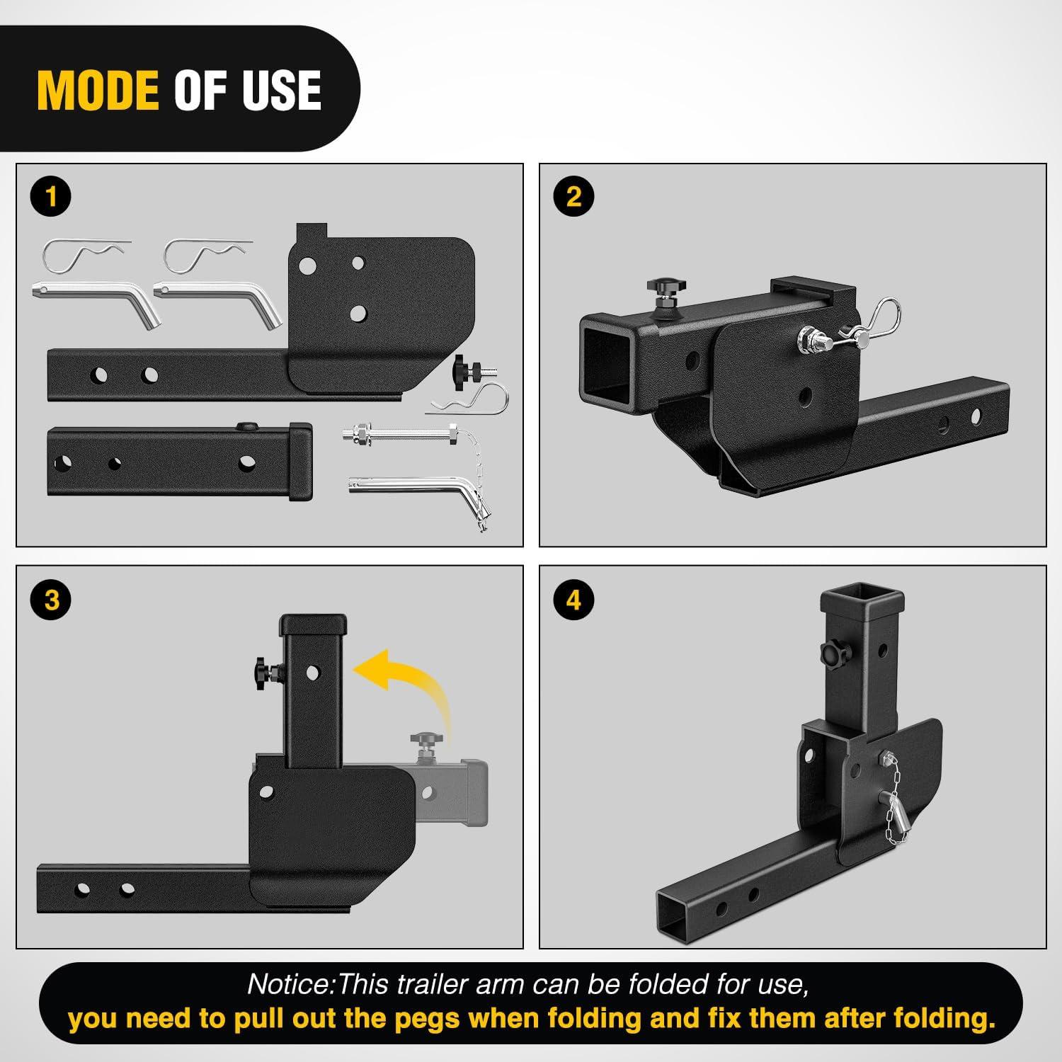 image:imageNilight Trailer Hitch Receiver Extender Adapter Reducer 114 to 2Inch Hitch Adapter 612 inch Extension Sleeve Convertor 350Lbs with 12Inch Diameter Pin and Clip with 58Inch Adapter2 Trailer Hitch Folding Extender