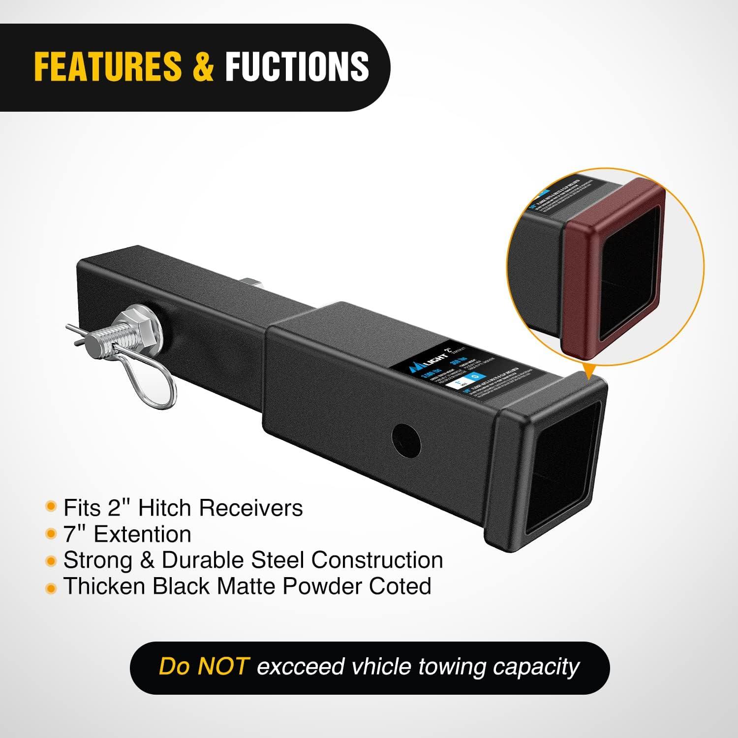 image:imageNilight Trailer Hitch Receiver Extender Adapter Reducer 114 to 2Inch Hitch Adapter 612 inch Extension Sleeve Convertor 350Lbs with 12Inch Diameter Pin and Clip with 58Inch Adapter2 Hitch Extender 7Inch wStabilizer