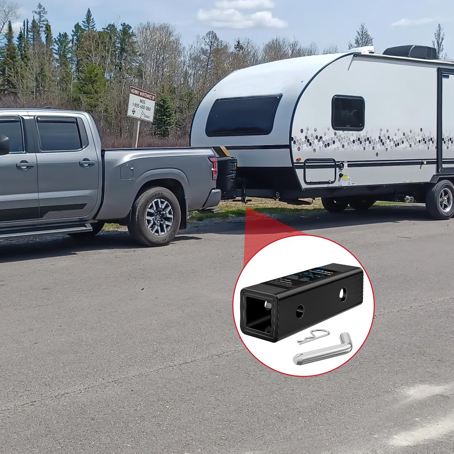 image:imageNilight Trailer Hitch Receiver Extender Adapter Reducer 114 to 2Inch Hitch Adapter 612 inch Extension Sleeve Convertor 350Lbs with 12Inch Diameter Pin and Clip with 58Inch Adapter2 to 114