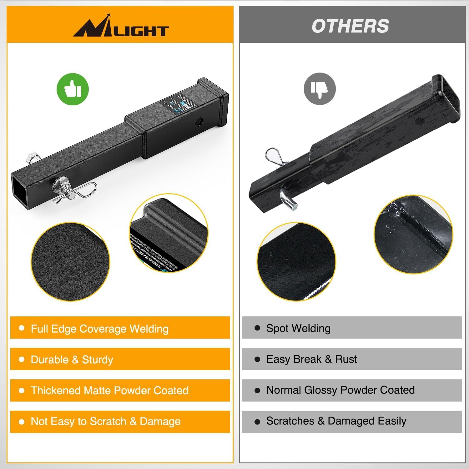 image:imageNilight Trailer Hitch Receiver Extender Adapter Reducer 114 to 2Inch Hitch Adapter 612 inch Extension Sleeve Convertor 350Lbs with 12Inch Diameter Pin and Clip with 58Inch Adapter2 Hitch Extender 12Inch