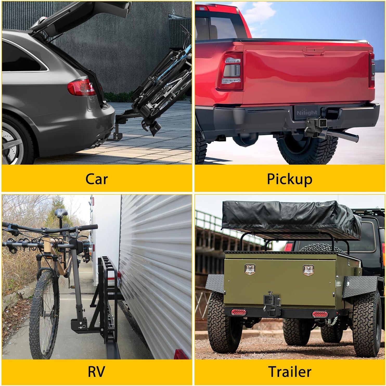 image:imageNilight Trailer Hitch Receiver Extender Adapter Reducer 114 to 2Inch Hitch Adapter 612 inch Extension Sleeve Convertor 350Lbs with 12Inch Diameter Pin and Clip with 58Inch Adapter2 Trailer Hitch Folding Extender