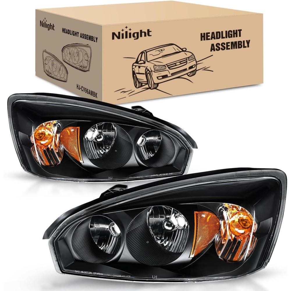 image:imageNilight Headlight Assembly Compatible with 2004 2005 2006 2007 Chevrolet Chevy Malibu 2008 Classic OE Headlamp Replacement Black Housing Amber Reflector Passenger and Driver Side