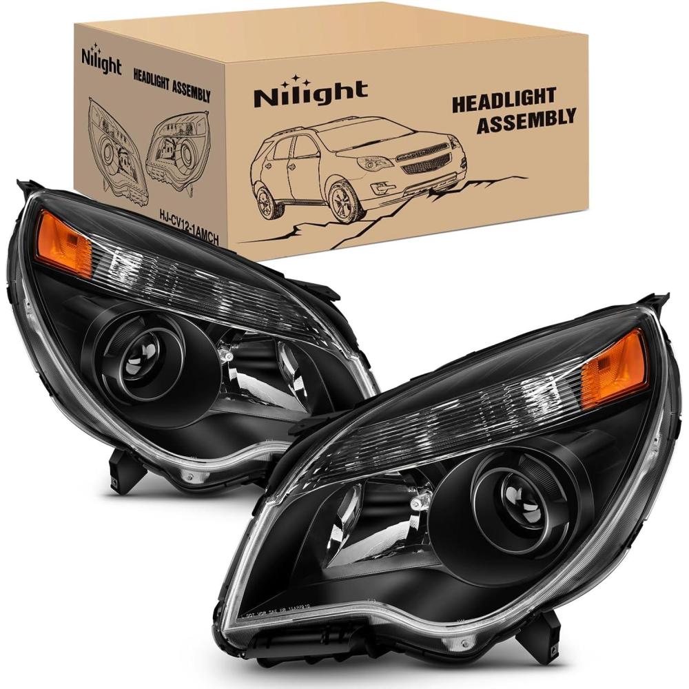 image:imageNilight Headlight Assembly Compatible with 2010 2011 2012 2013 2014 2015 Chevy Chevrolet Equinox OE Style Projector Replacement Halogen Headlights Black Housing Amber Reflector Headlamp a pair
