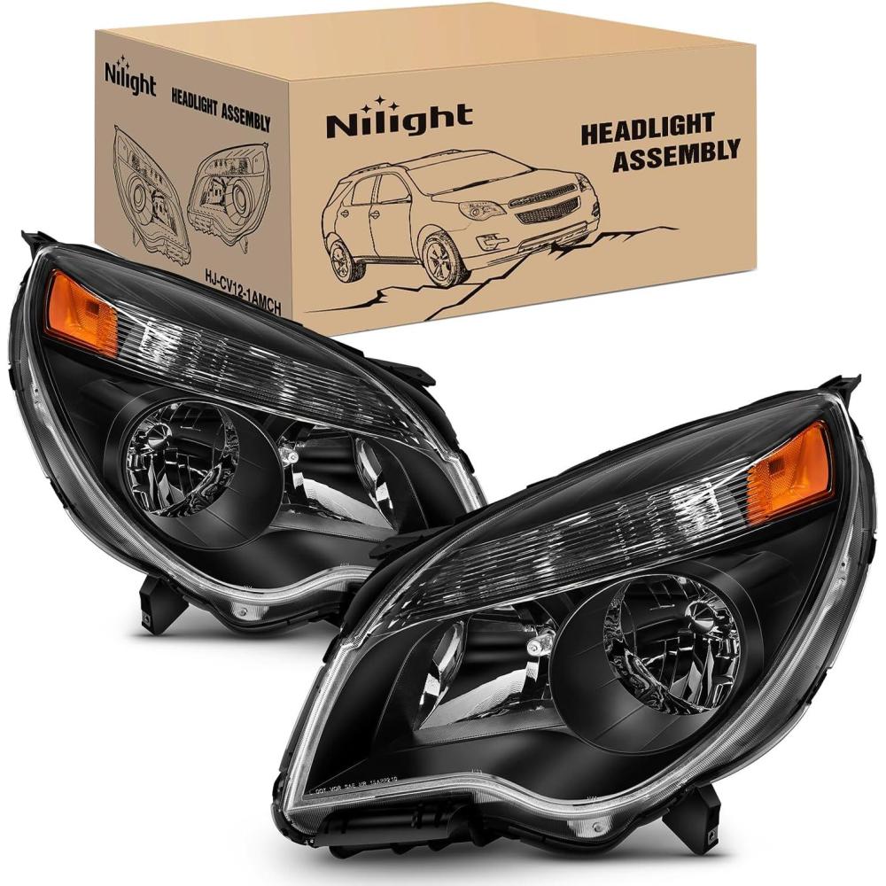 image:imageNilight Headlight Assembly Compatible with 2010 2011 2012 2013 2014 2015 Chevy Chevrolet Equinox OE Style Replacement Halogen Headlights Black Housing Amber Reflector Headlamp a pair
