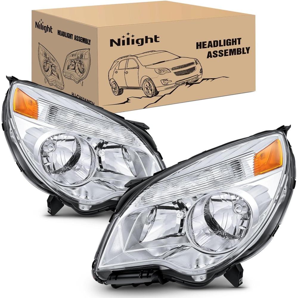 image:imageNilight Headlight Assembly Compatible with 2010 2011 2012 2013 2014 2015 Chevy Chevrolet Equinox OE Style Replacement Halogen Headlights Chrome Housing Amber Reflector Headlamp a pair