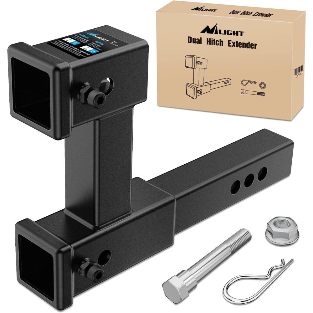 image:imageNilight Trailer Hitch Receiver Extender Adapter Reducer 114 to 2Inch Hitch Adapter 612 inch Extension Sleeve Convertor 350Lbs with 12Inch Diameter Pin and Clip with 58Inch Adapter2 Dual Hitch Extender