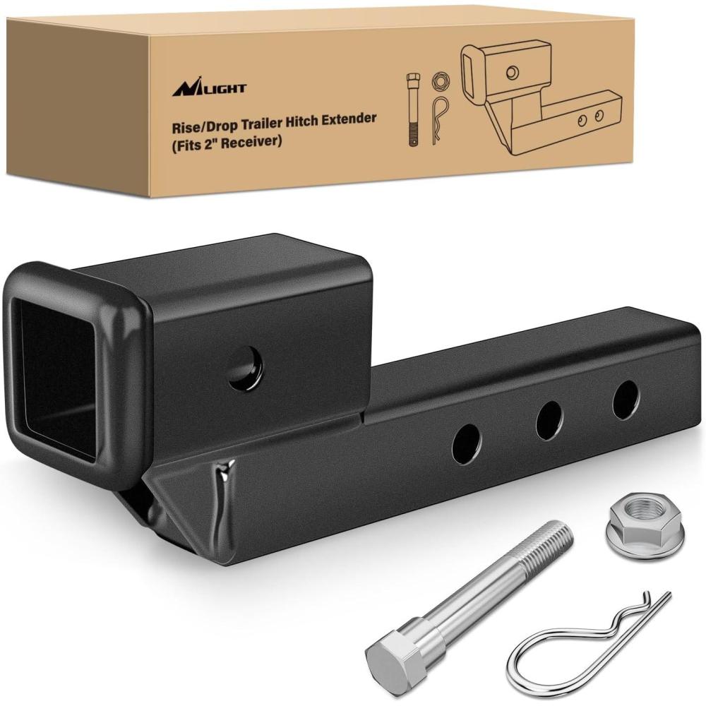 image:imageNilight Trailer Hitch Receiver Extender Adapter Reducer 114 to 2Inch Hitch Adapter 612 inch Extension Sleeve Convertor 350Lbs with 12Inch Diameter Pin and Clip with 58Inch Adapter2 Hitch w2 RiseDrop