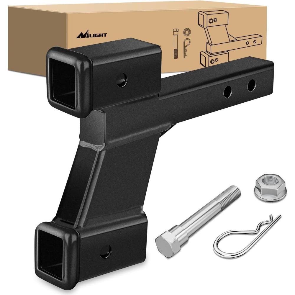 image:imageNilight Trailer Hitch Receiver Extender Adapter Reducer 114 to 2Inch Hitch Adapter 612 inch Extension Sleeve Convertor 350Lbs with 12Inch Diameter Pin and Clip with 58Inch Adapter2 Dual Hitch w2 6 RiseDrop
