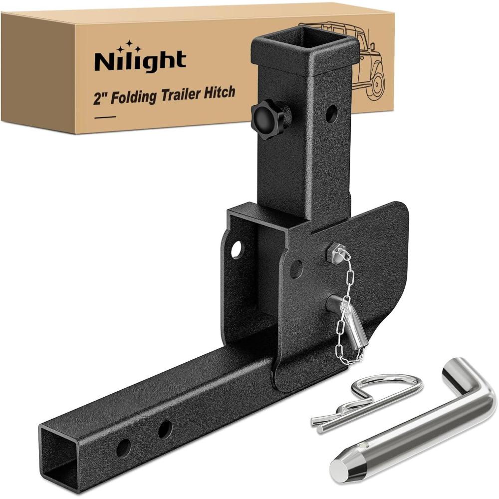image:imageNilight Trailer Hitch Receiver Extender Adapter Reducer 114 to 2Inch Hitch Adapter 612 inch Extension Sleeve Convertor 350Lbs with 12Inch Diameter Pin and Clip with 58Inch Adapter2 Trailer Hitch Folding Extender
