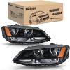 Nilight Headlight Assembly Compatible with 2011 2012 2013 2014 2015 2016 2017 2018 Volkswagen Jetta MK6 OE Style Replacement Black Housing Amber Reflector Halogen Headlamps Driver and Passenger Side