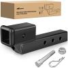 Nilight Trailer Hitch Receiver Extender Adapter Reducer 1-1/4 to 2Inch Hitch Adapter 6-1/2 inch Extension Sleeve Convertor 350Lbs with 1/2-Inch Diameter Pin and Clip with 5/8-Inch Adapter(2″ Hitch w/2″ Rise/Drop)